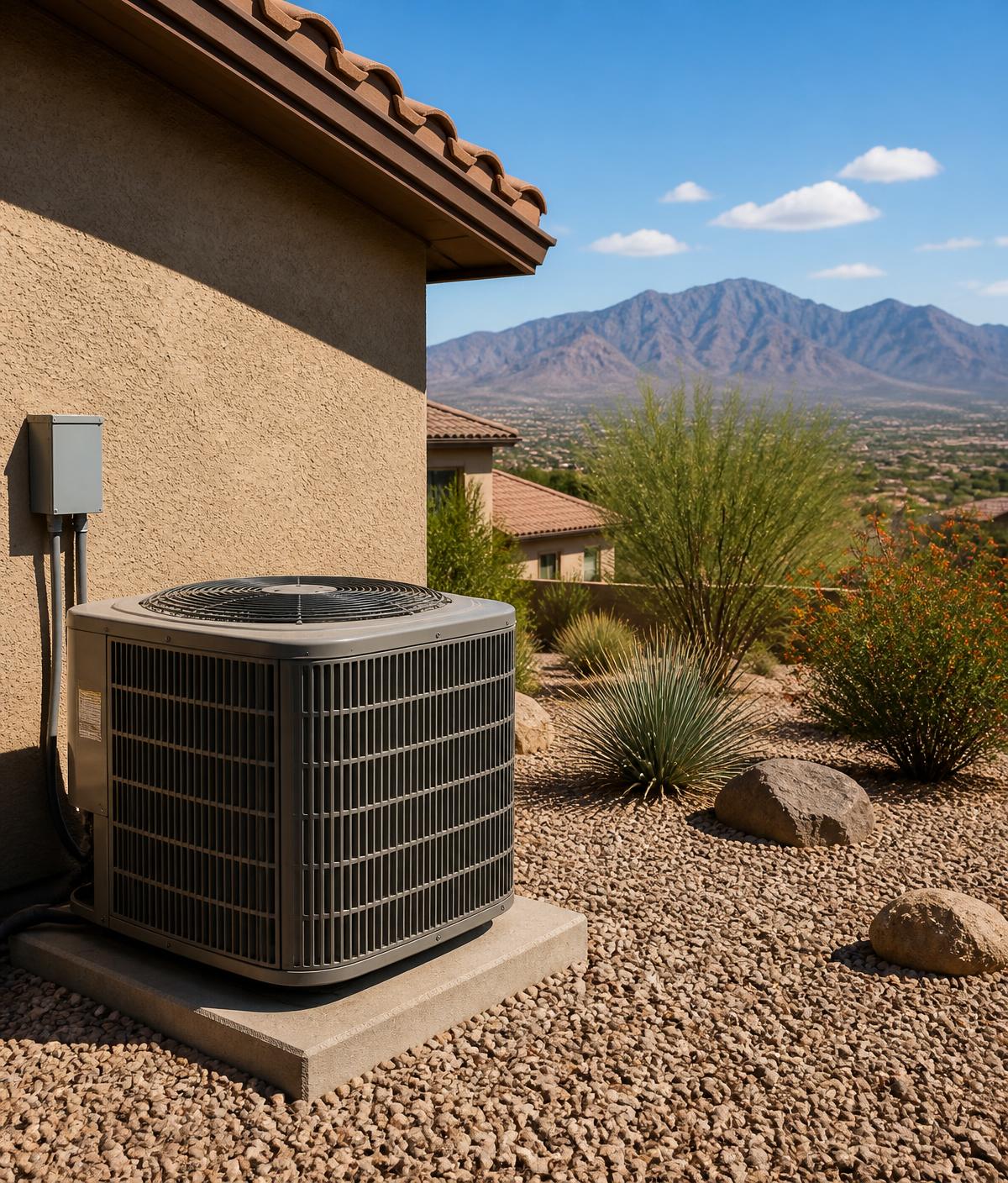 Technician servicing a home air conditioning unit during a hot Salt Lake Valley summer