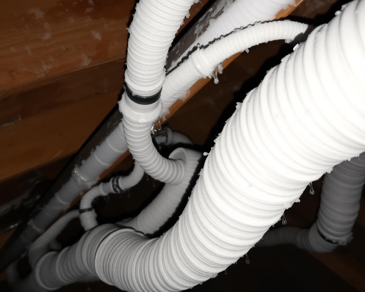 Sweating attic ductwork showing humidity and coastal moisture damage in a Corpus Christi home