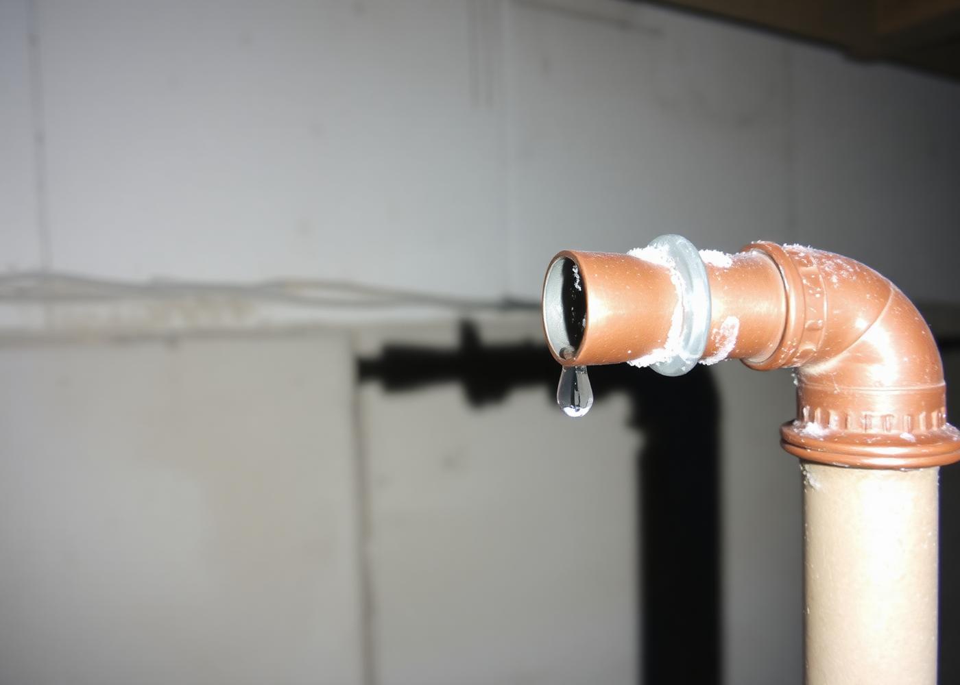 Plumber repairing a frozen, burst pipe in a Syracuse-area basement during a winter emergency call