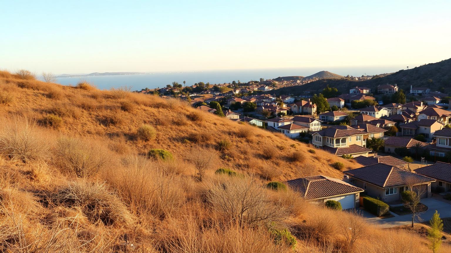 A San Diego canyon edge separating two mesa-top neighborhoods after a Santa Ana wind event
