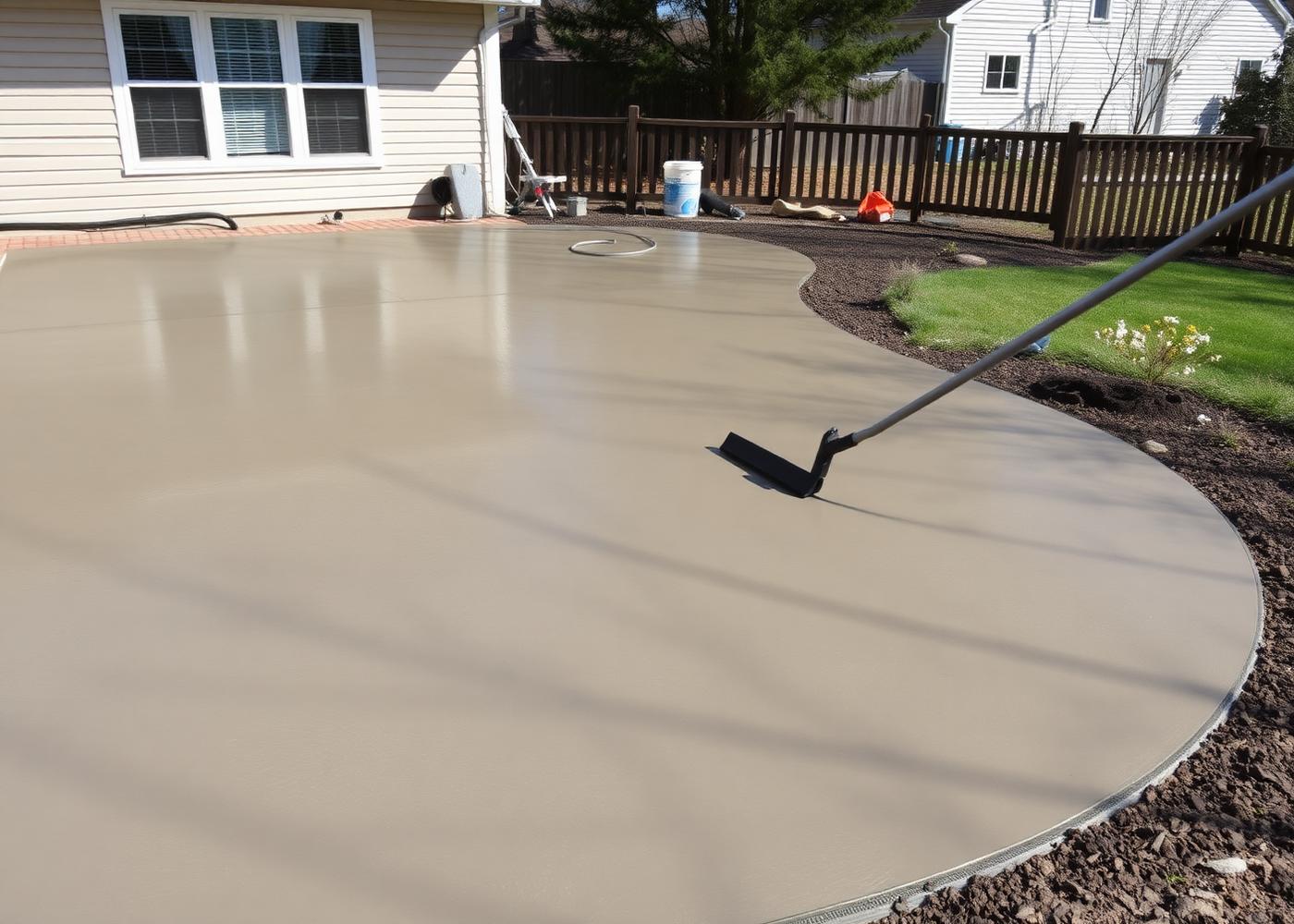 Fresh concrete driveway pour in a Pittsford, NY home during the summer build season