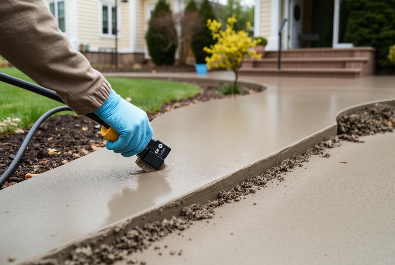 Fresh concrete driveway pour outside a home near Hershey, in the Harrisburg region