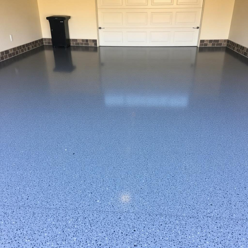 Freshly finished epoxy pool-deck flooring in an Anaheim Hills backyard overlooking the canyon