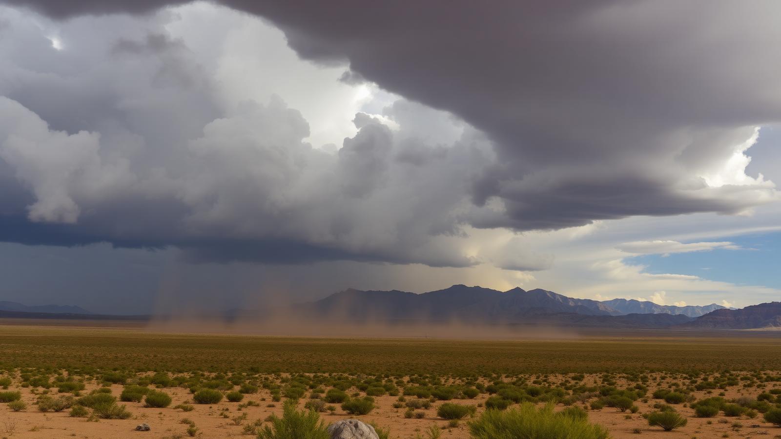 Dark monsoon storm clouds building over the Franklin Mountains above an El Paso neighborhood