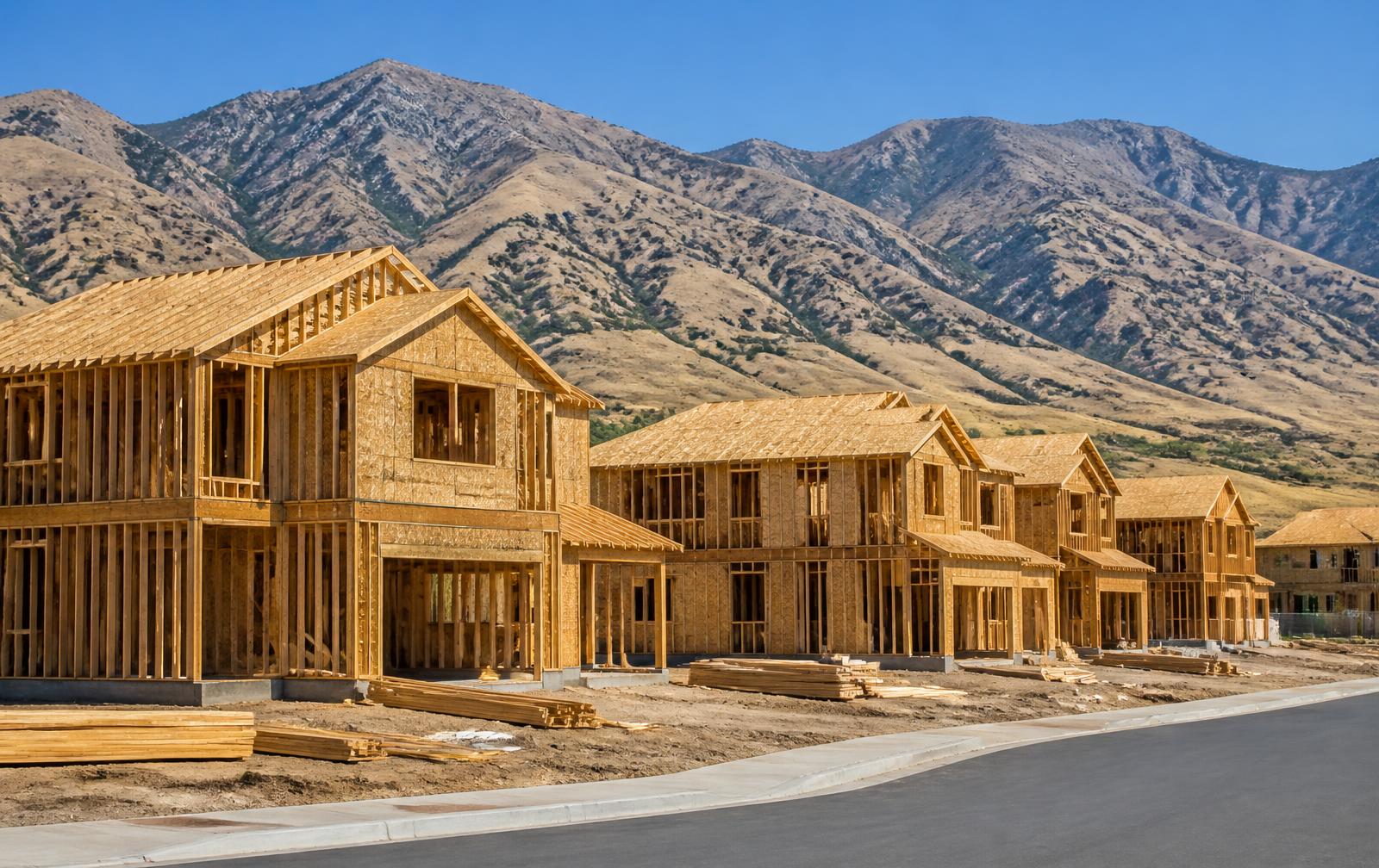 New-construction subdivision under the Wasatch Range near Herriman or South Jordan, Utah