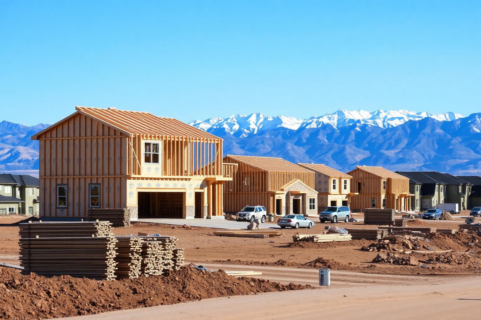 New-construction subdivision under Mount Timpanogos near Vineyard or Lehi, Utah