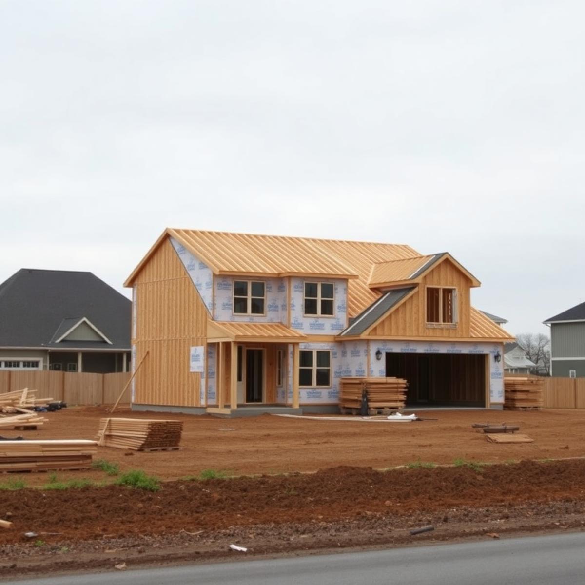 New construction home framing in a growing Erie County township