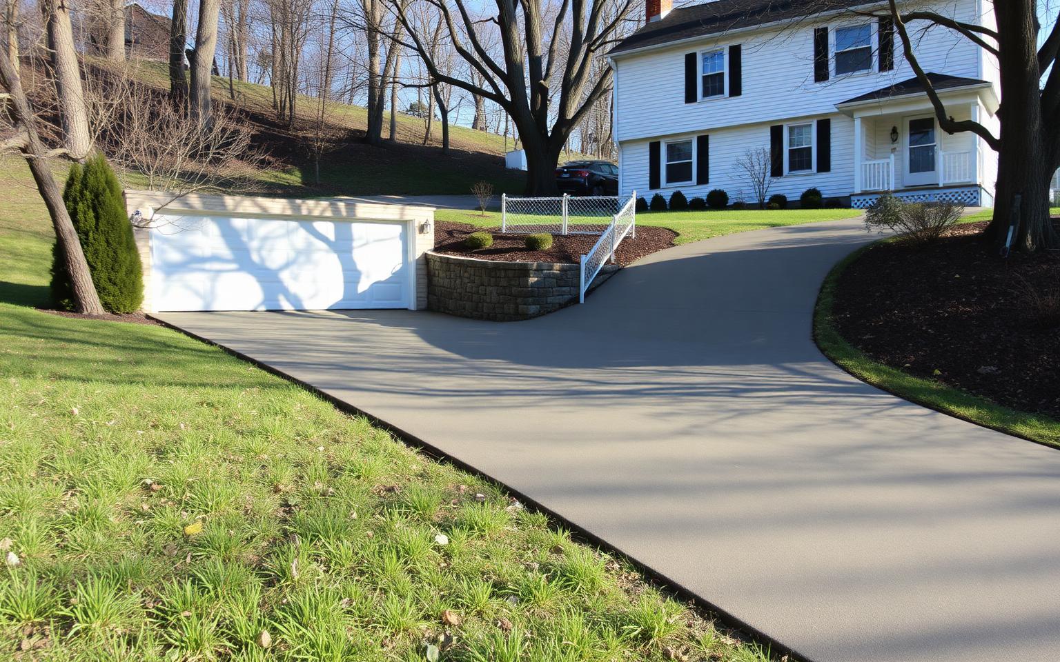 Freshly poured concrete driveway repair outside a Scranton home
