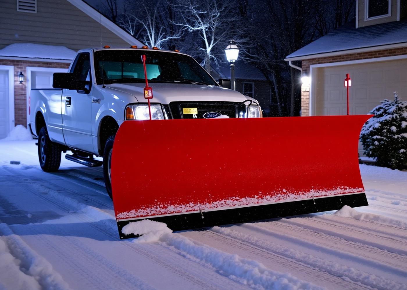 Driveway plow clearing snow outside a home in Webster, NY during the Rochester snowbelt winter