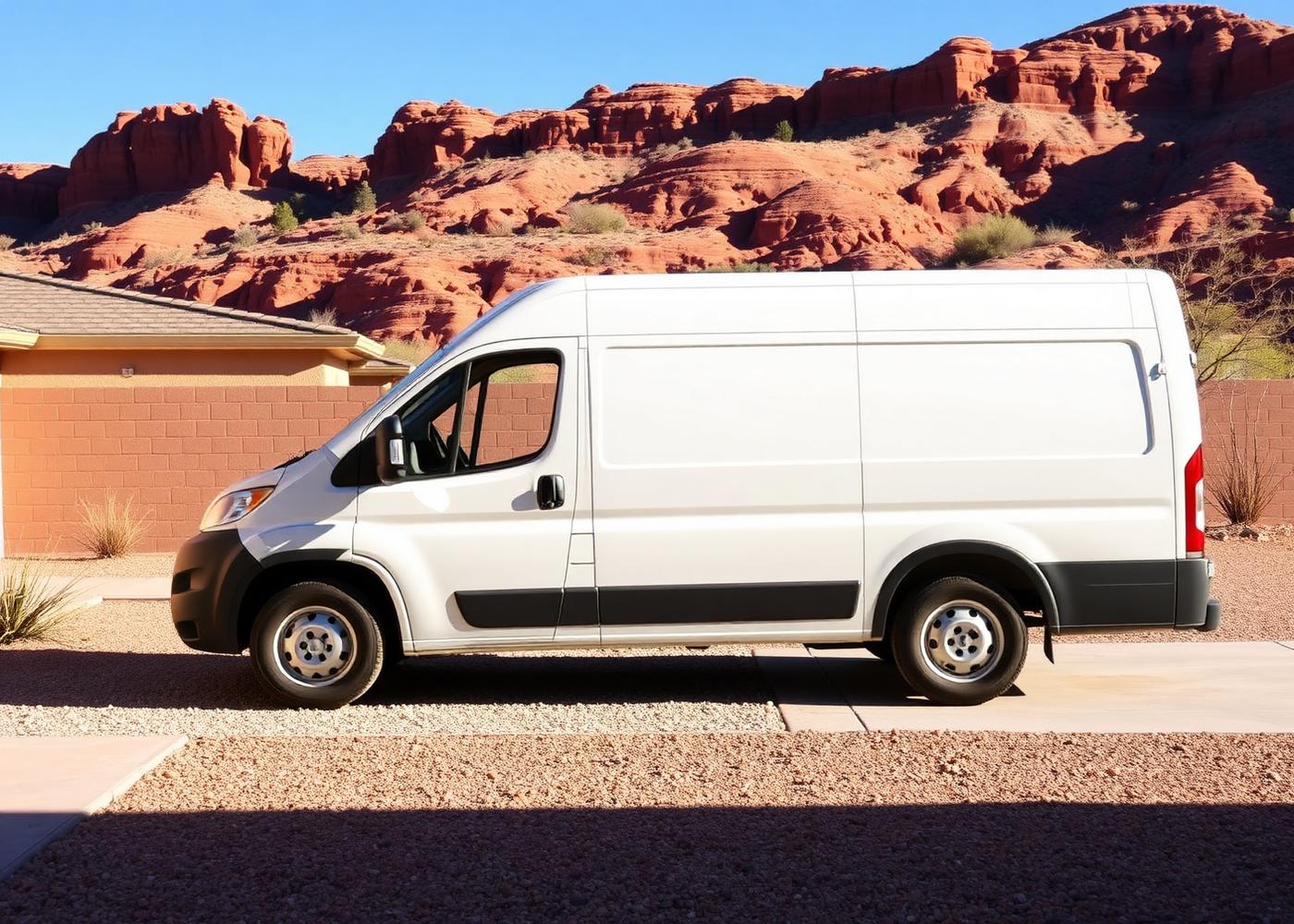 Contractor's service van parked on a St. George street near Bloomington during a summer heat wave