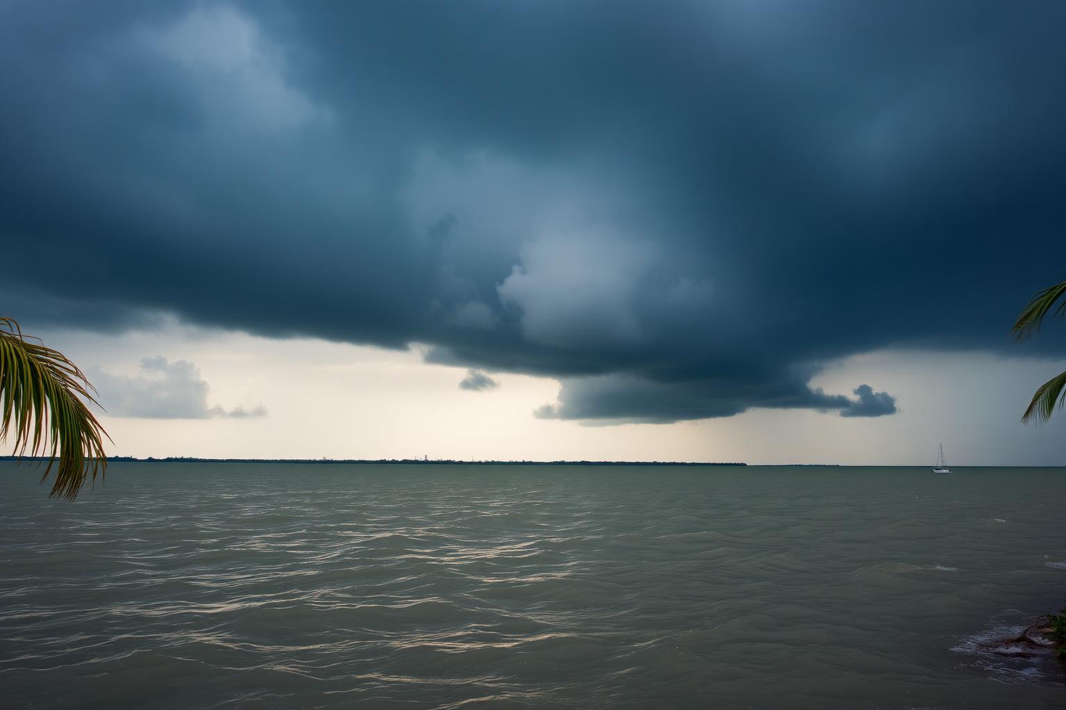 Dark storm clouds building over the Gulf near Corpus Christi Bay ahead of hurricane season