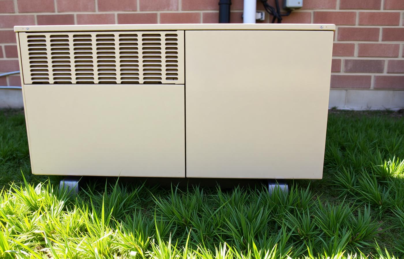 Outdoor air conditioning condenser unit humming beside a home during a humid Peoria summer