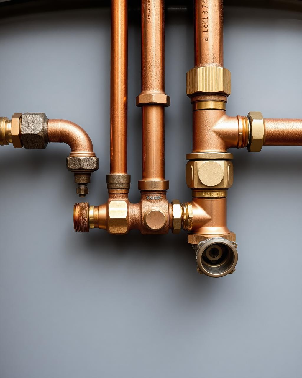 Close-up of copper supply lines and brass fittings on a residential water heater in an Orlando garage