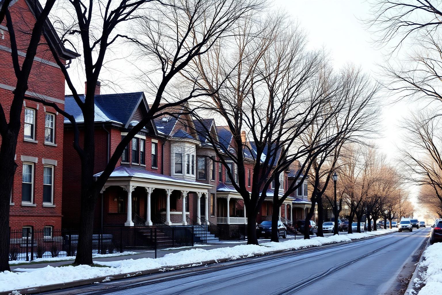 Elmwood Village street in Buffalo lined with Victorian and Craftsman homes and mature shade trees