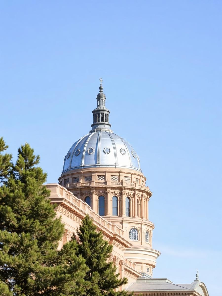 Nevada State Capitol building in Carson City with its silver dome and sandstone facade against a clear sky
