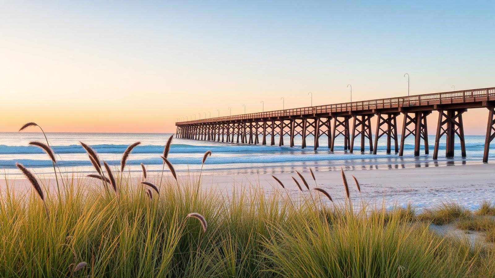 Jacksonville Beach pier stretching into the Atlantic under soft coastal light