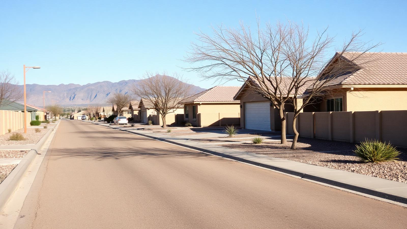 Desert neighborhood of stucco homes with block walls on El Paso's West Side