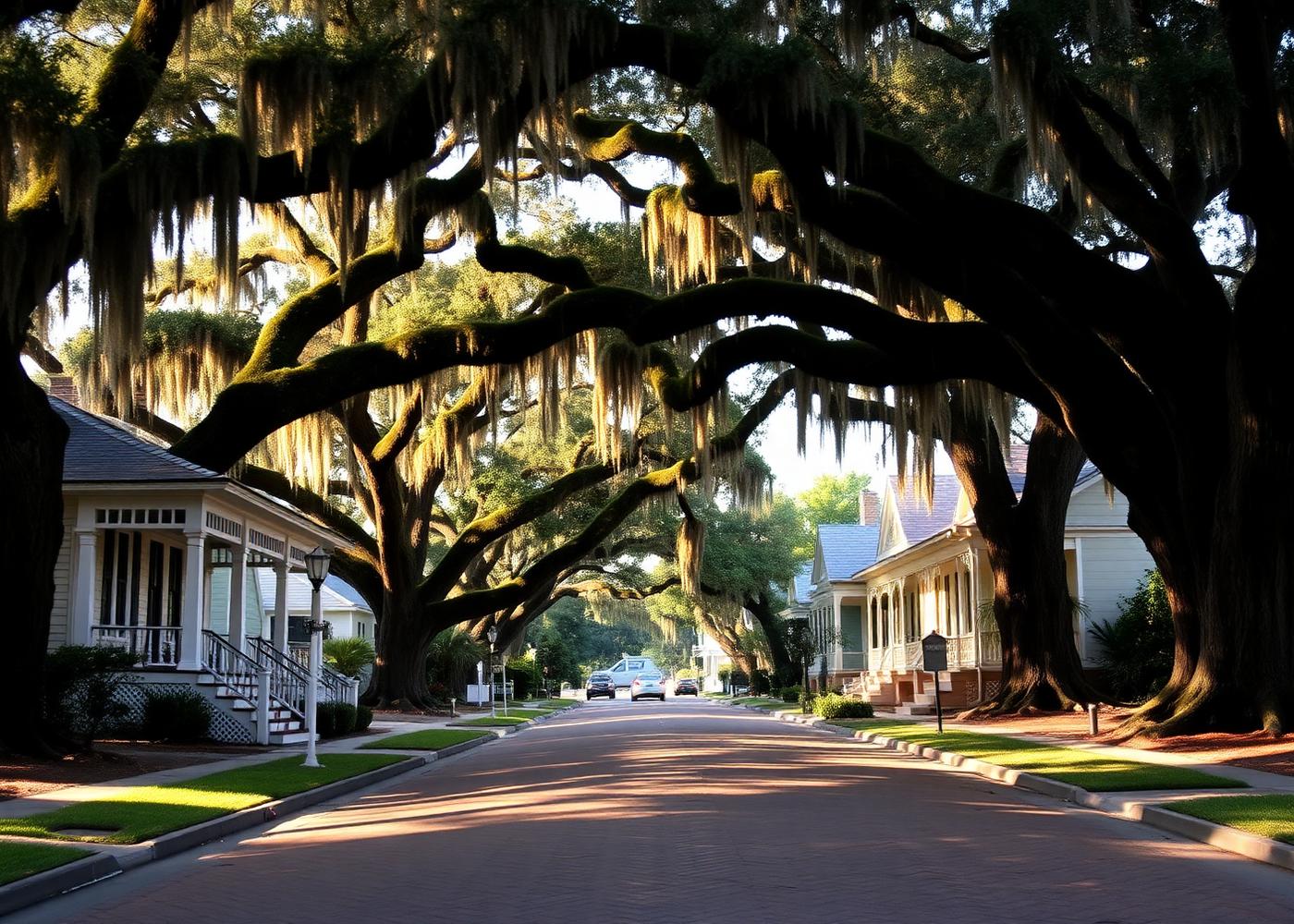 Oak-shaded Hyde Park street in Tampa lined with bungalows and brick sidewalks