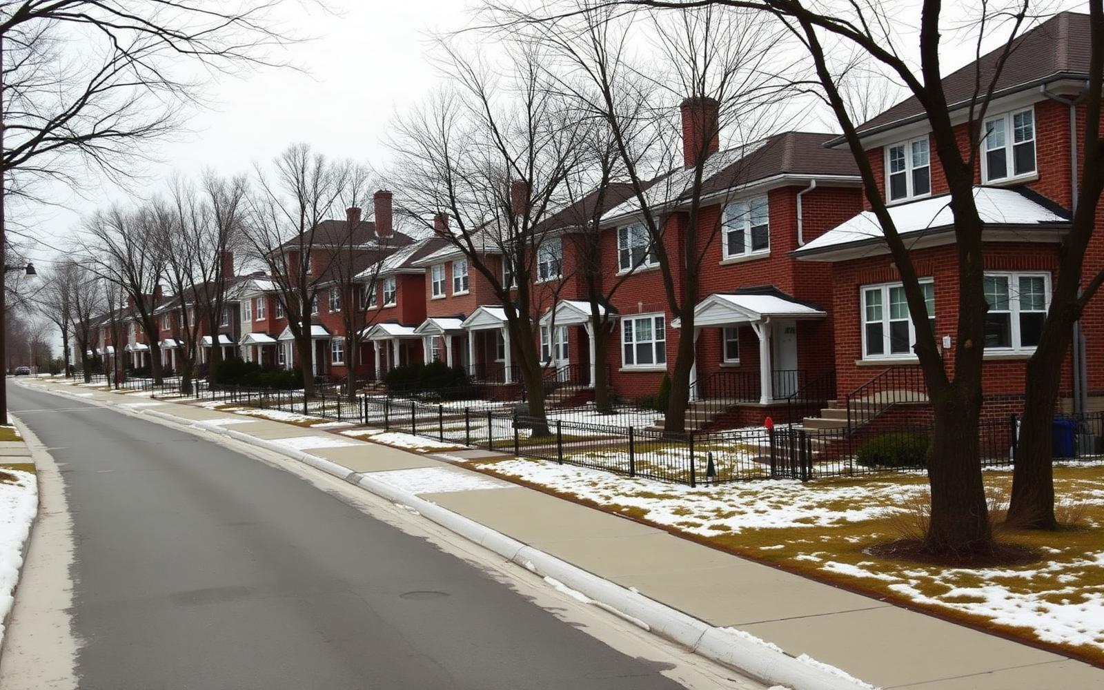 Residential Yonkers street with fenced yards, driveways and closely set single-family homes on a hillside block