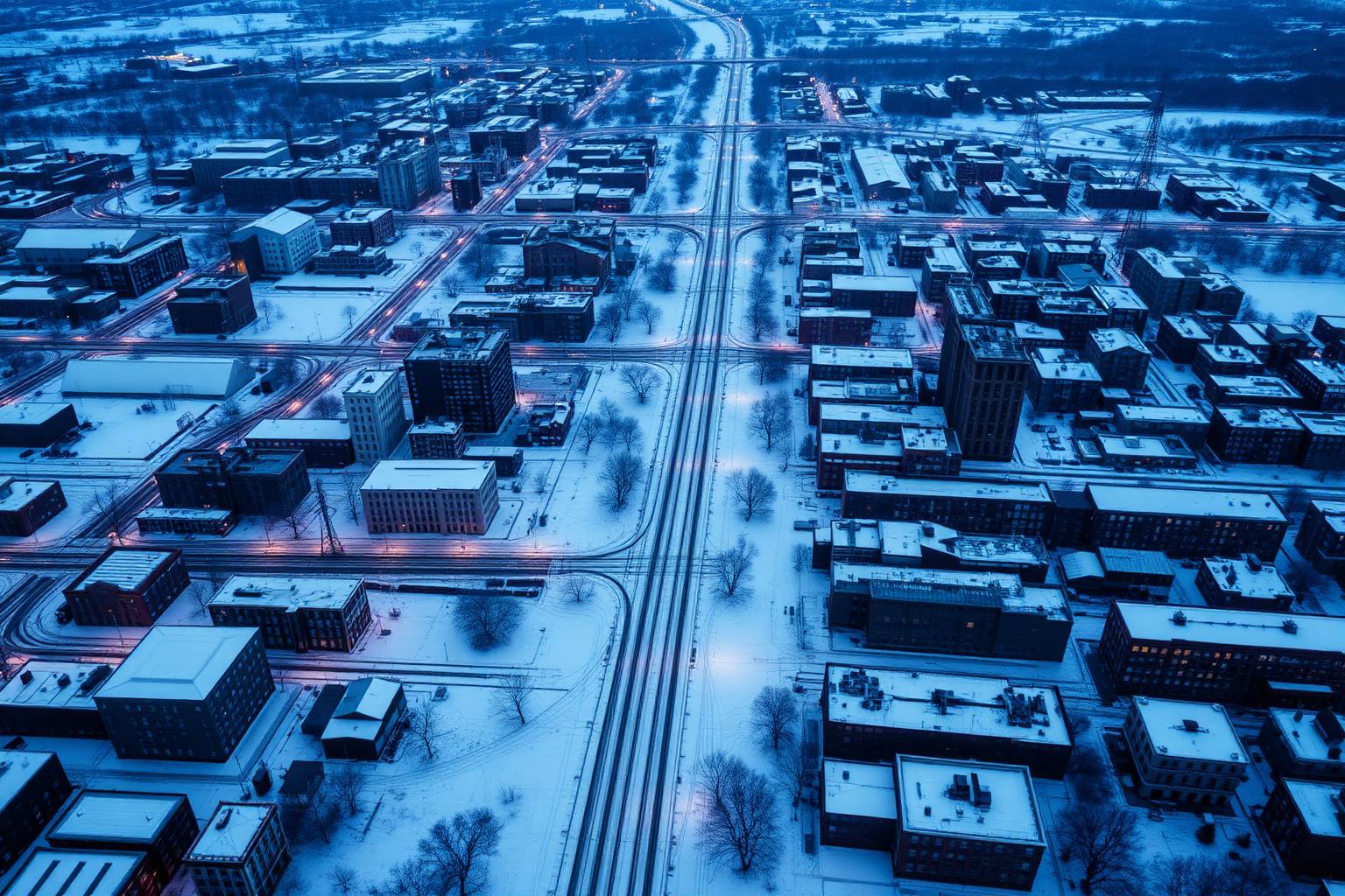 Aerial view of Buffalo's downtown skyline and surrounding Erie County neighborhoods