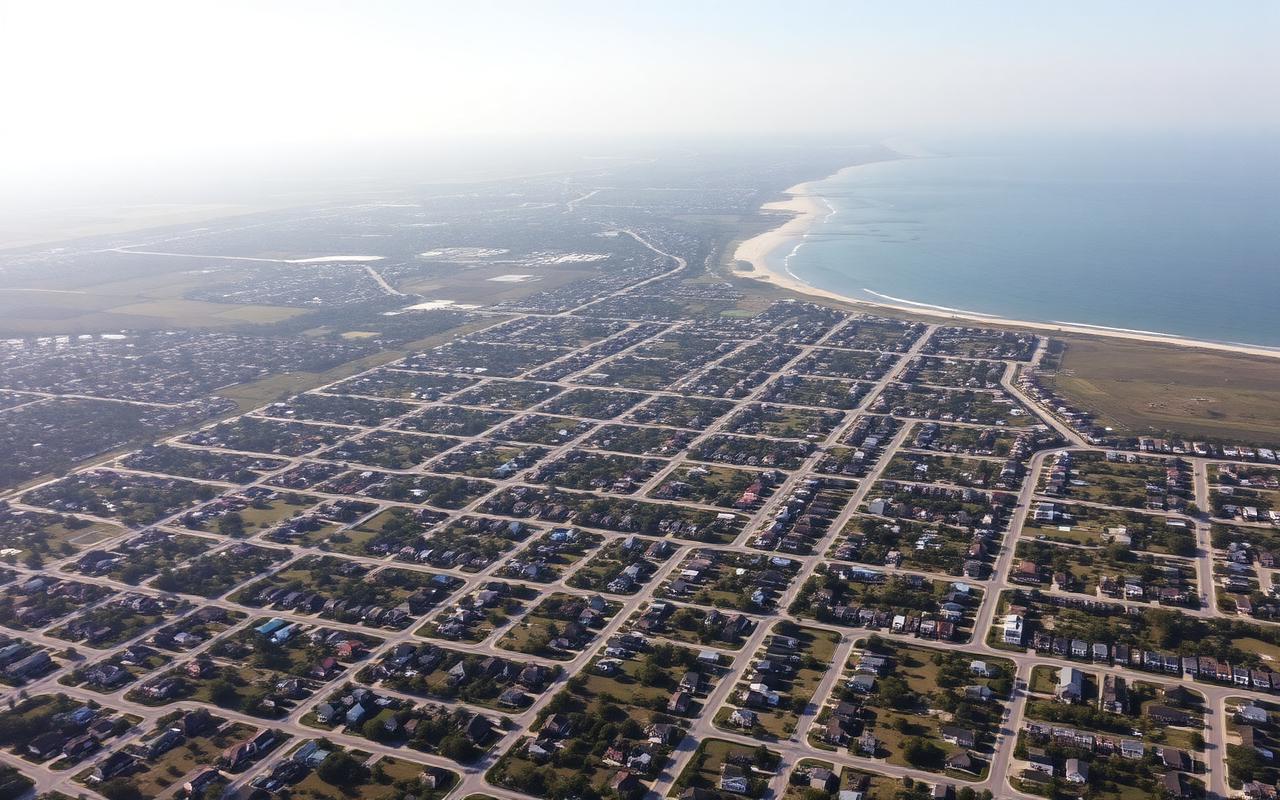 Aerial view of the Town of Hempstead's South Shore coastline and residential neighborhoods on Long Island