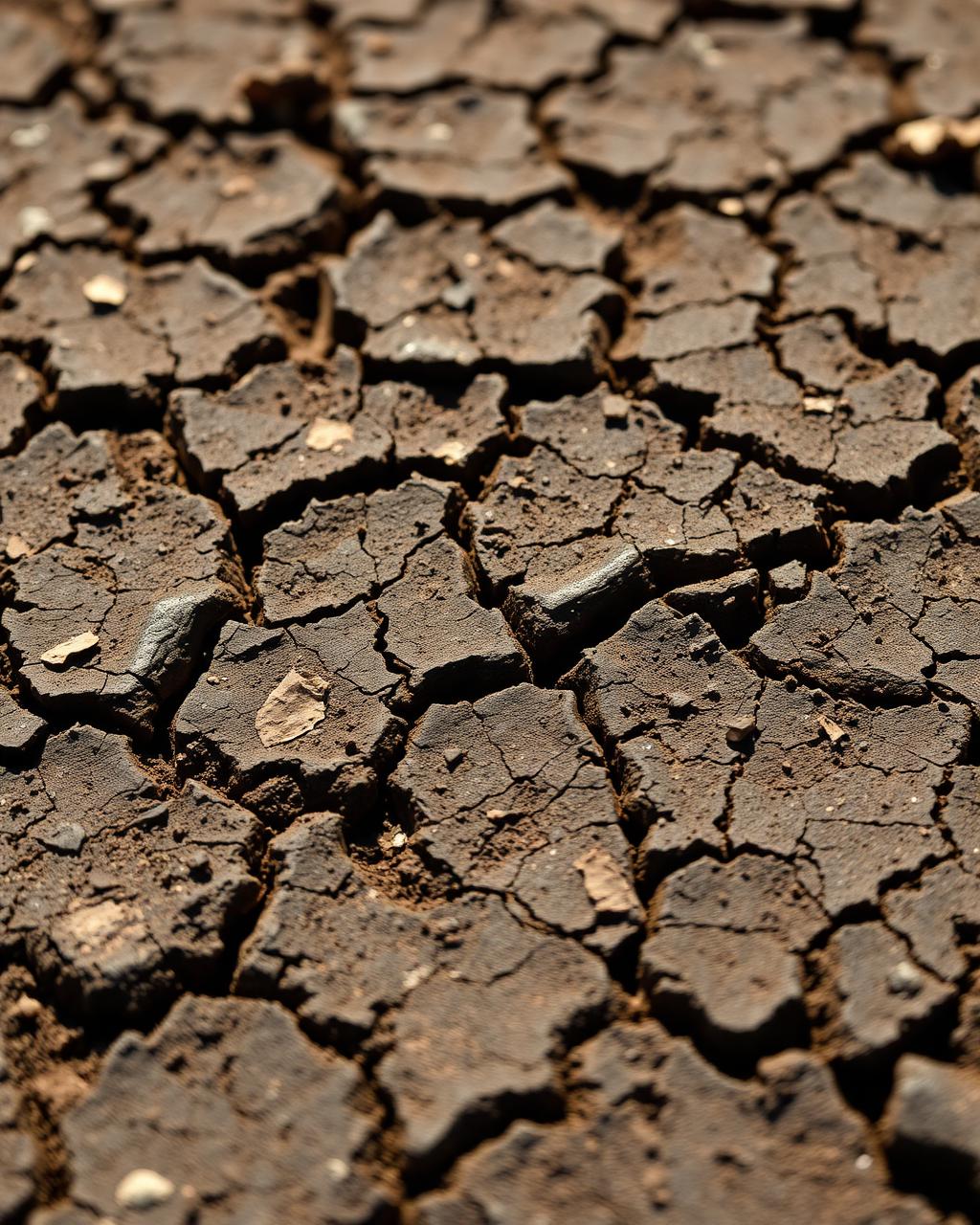 Deep cracks in dry Blackland Prairie clay soil typical of a North Texas backyard in late summer