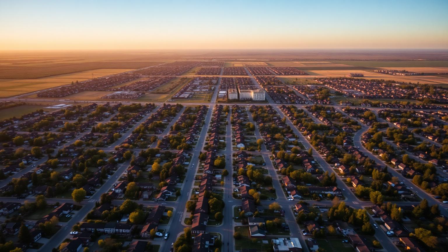 Fresno city grid at dusk with the downtown skyline against a valley sky