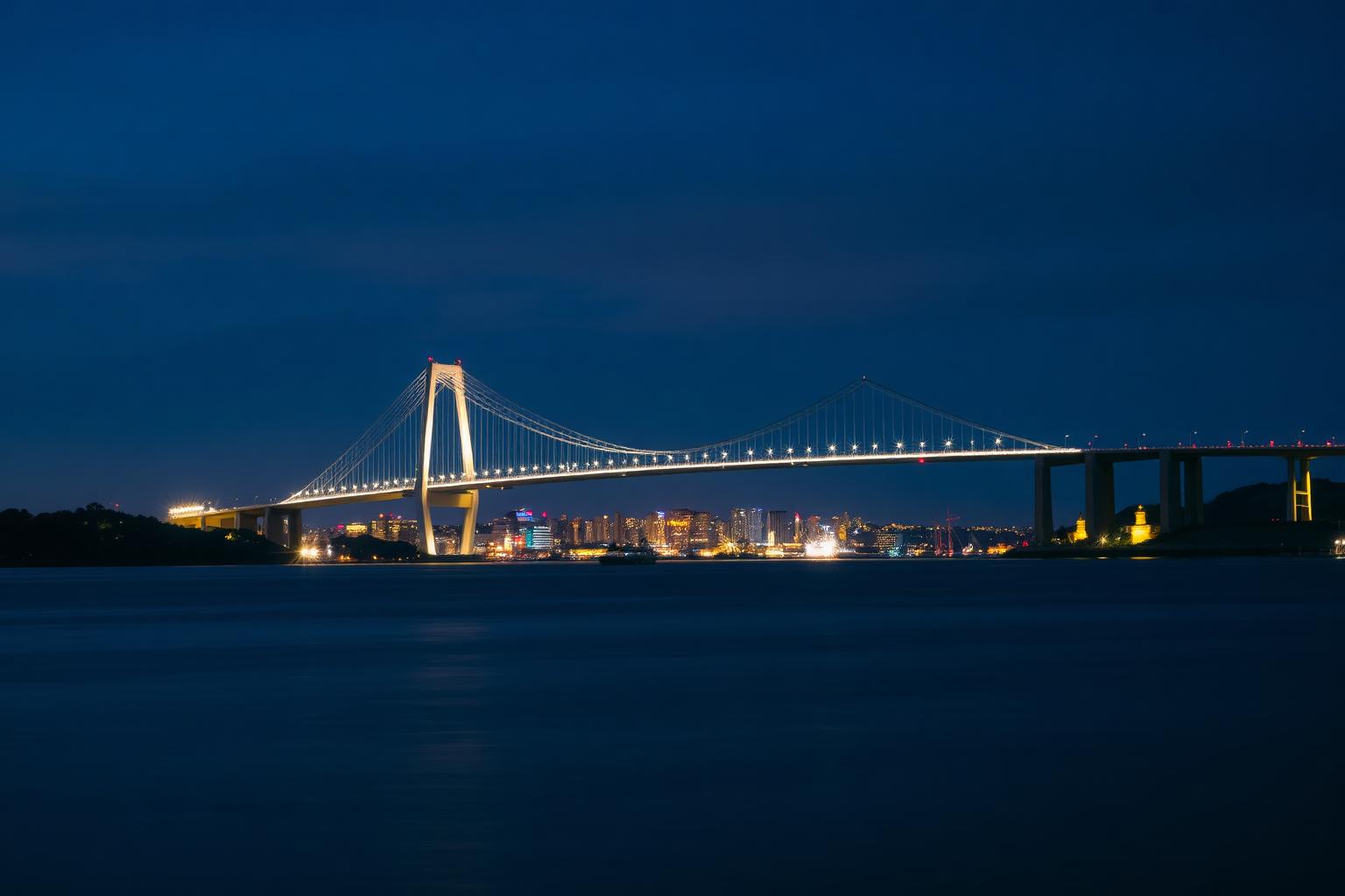 Corpus Christi's Harbor Bridge at dusk over the Inner Harbor shipping channel