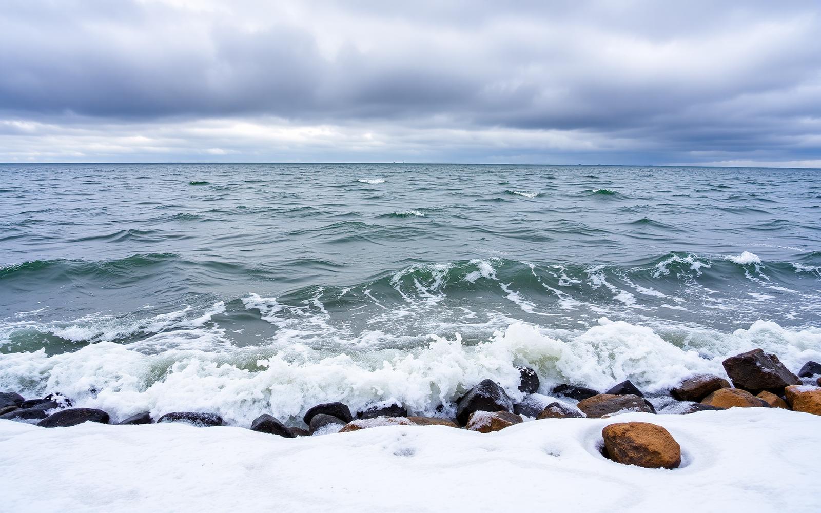 Lake Ontario shoreline near Rochester where the region's snowbelt winter forms