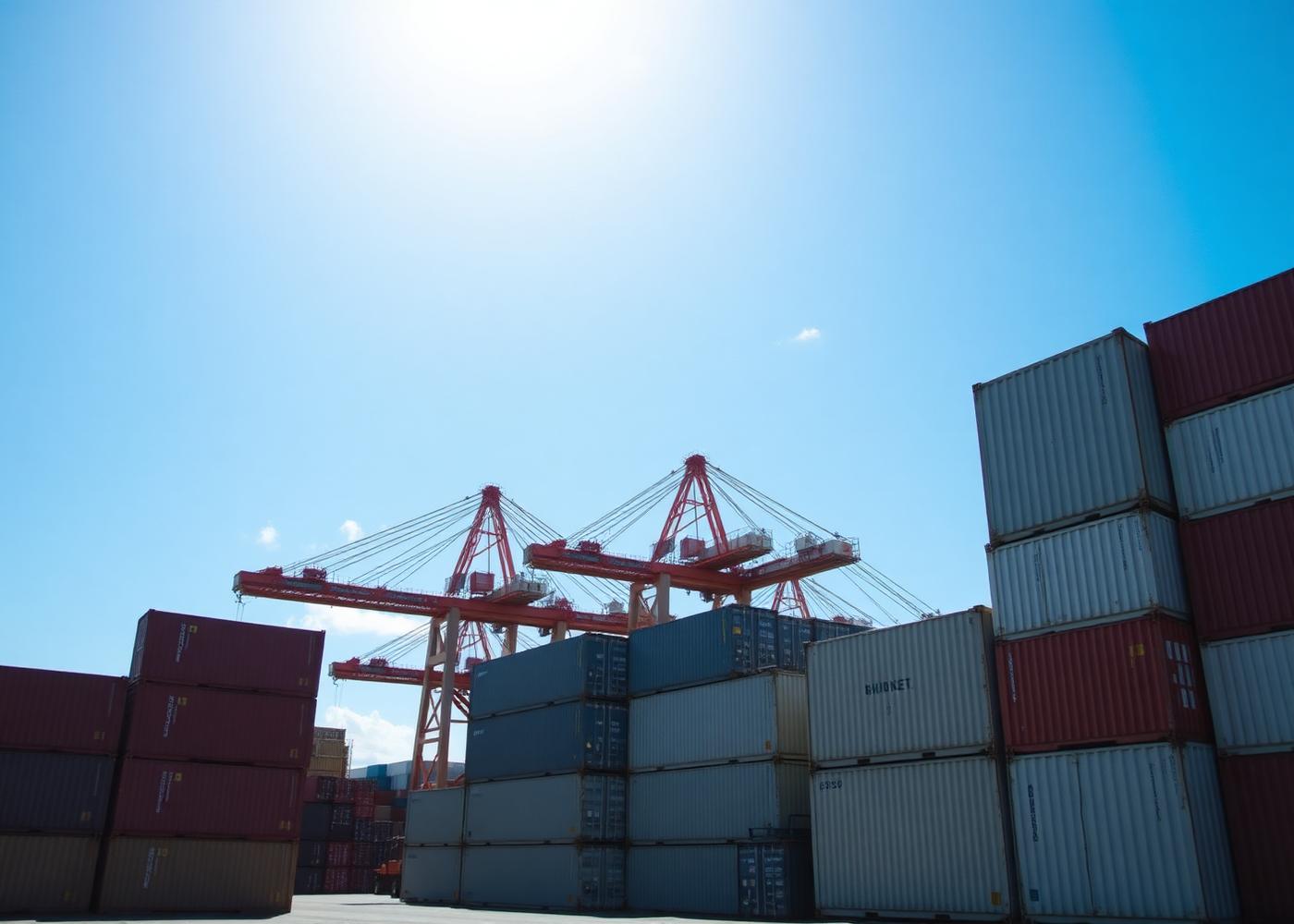 Container cranes and industrial docks at Port Tampa Bay under a wide afternoon sky