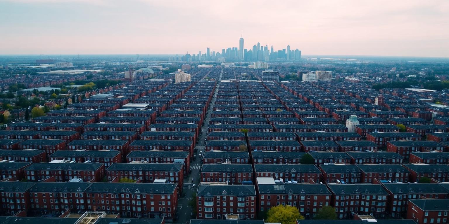 Aerial view of Philadelphia's dense rowhouse grid