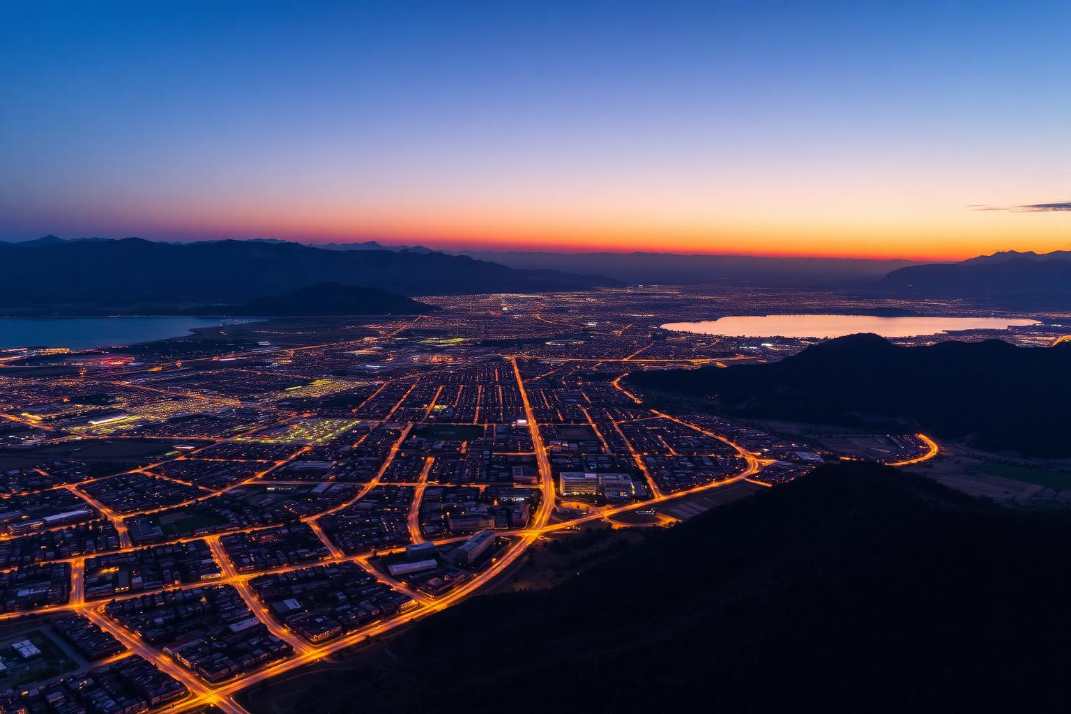 Aerial view of the Provo valley between Utah Lake and Mount Timpanogos