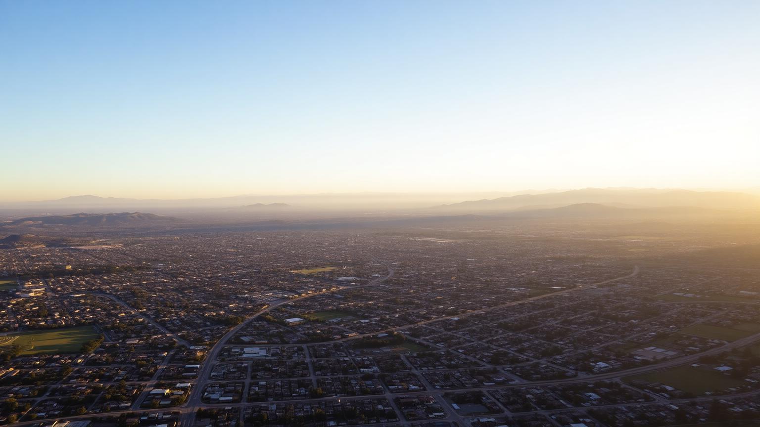 Aerial view of Silicon Valley suburbs and tech campuses spreading across the Santa Clara Valley floor