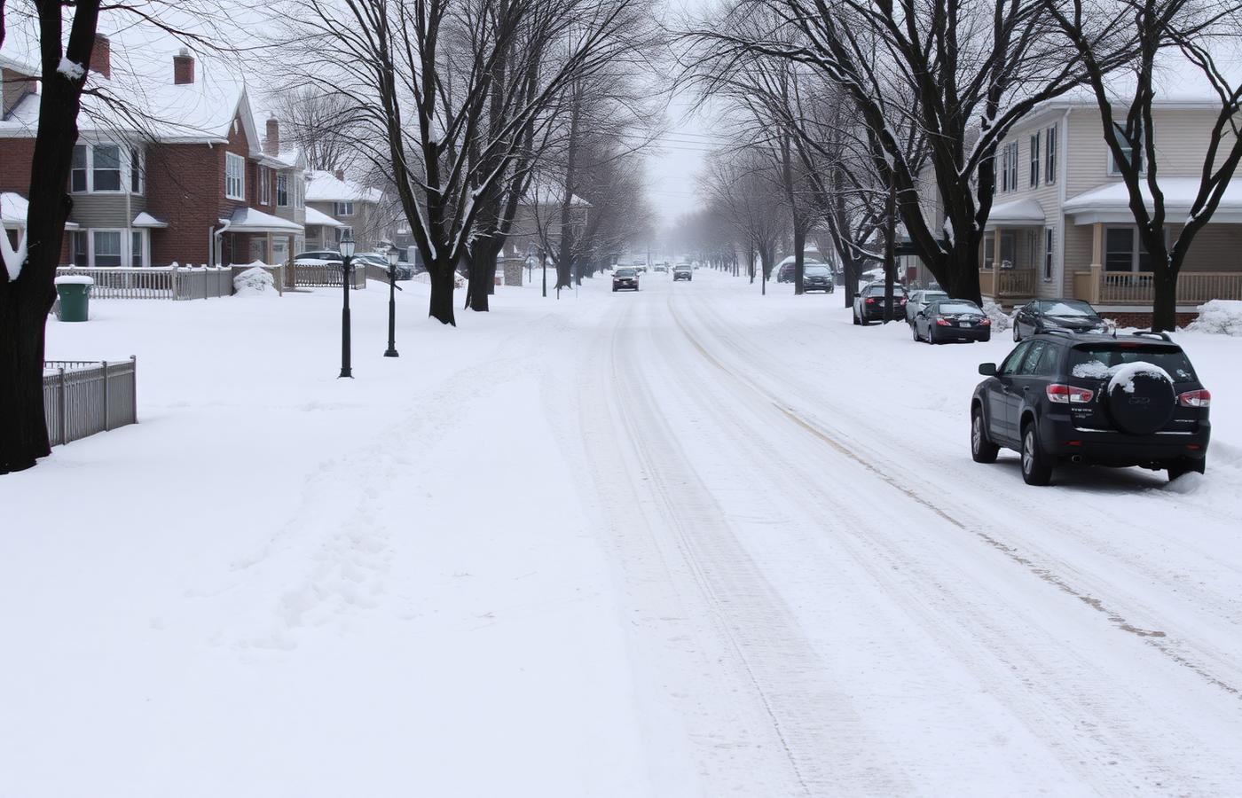 Winter street in Harrisburg, Pennsylvania showing freeze-thaw and road-salt conditions