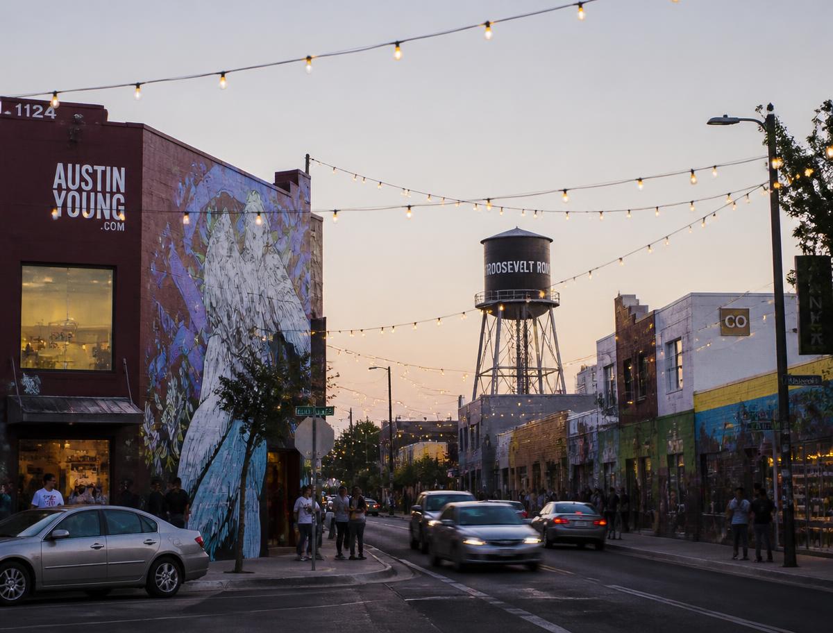 Roosevelt Row arts district storefronts in downtown Phoenix, typical of the local businesses running paid social