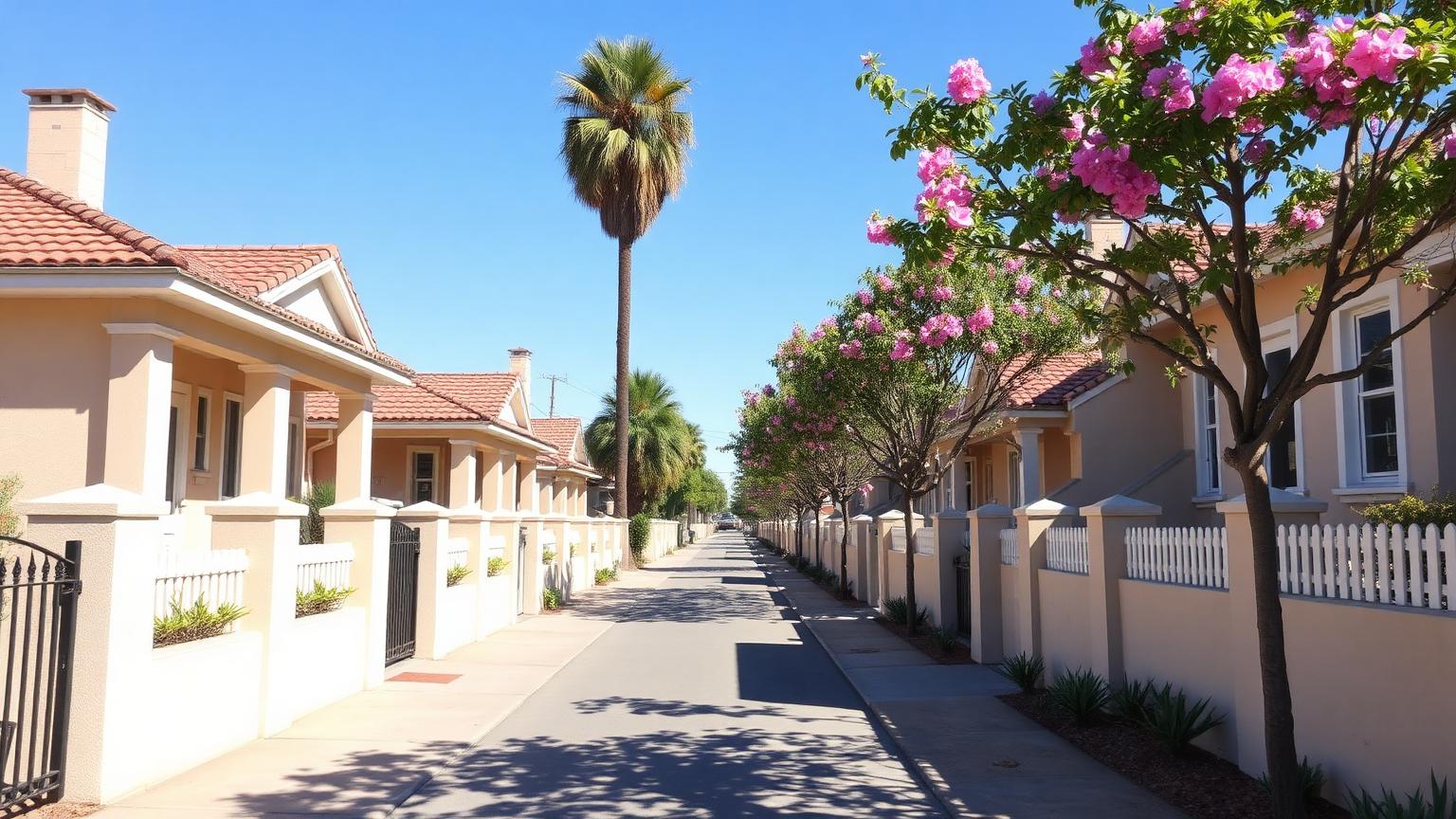 Residential San Diego street of pre-1950 Craftsman bungalows under mature trees