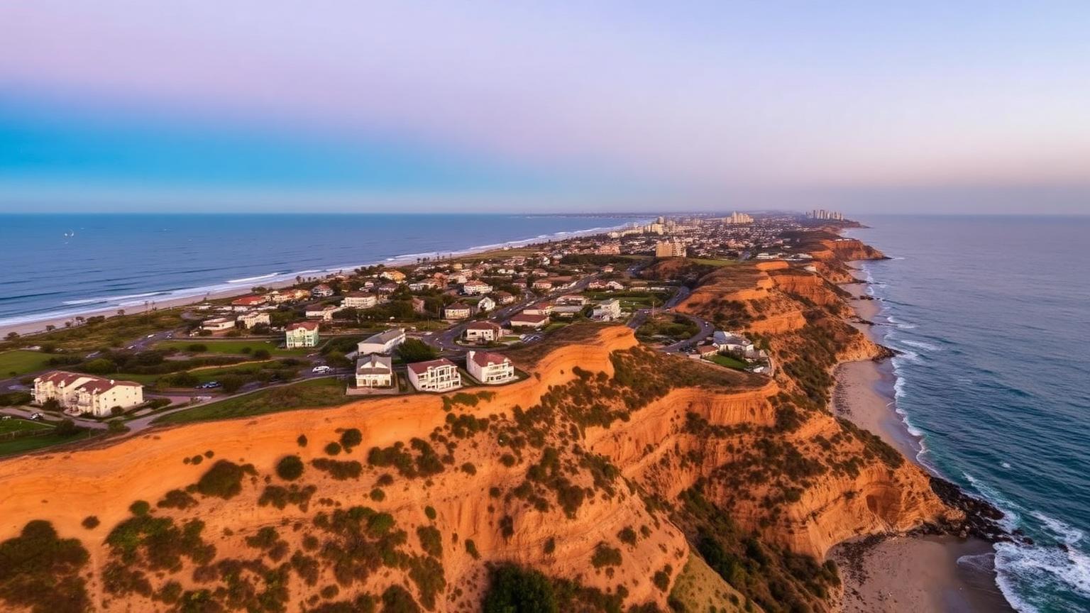 San Diego coastline with sandstone bluffs above the Pacific at late afternoon