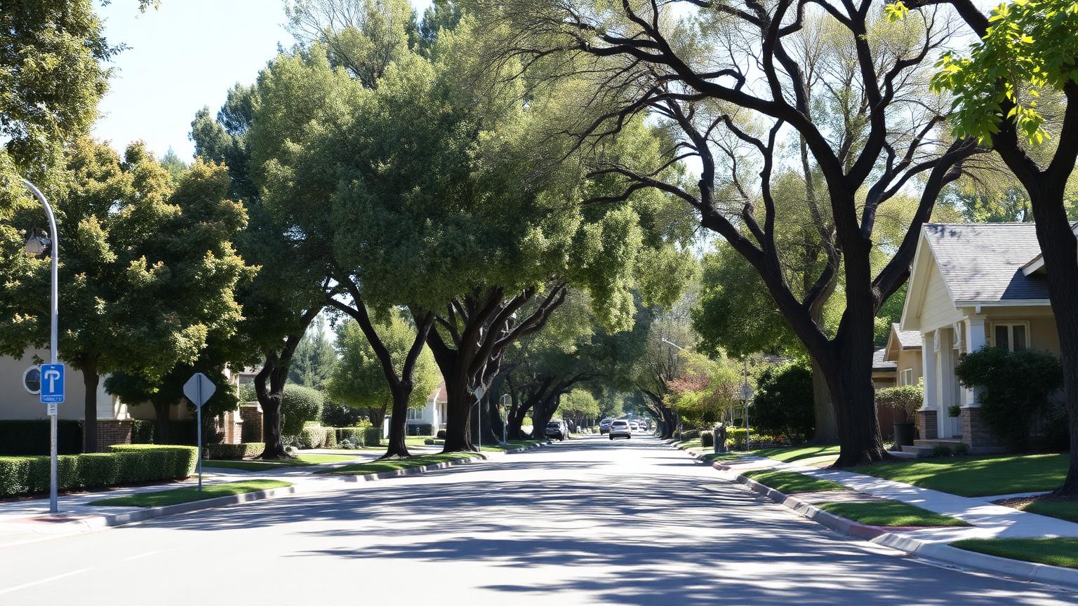 Tree-lined residential street of well-kept older bungalows in the Willow Glen neighborhood of San Jose