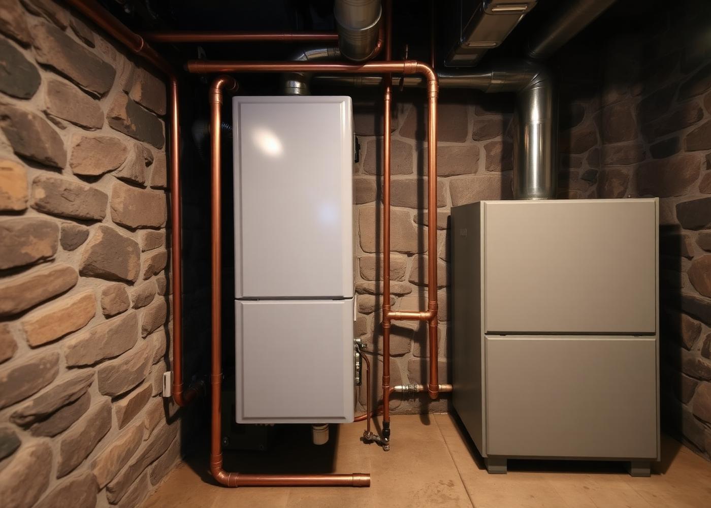 Technician servicing a pre-war steam boiler in the basement of a Park Hill two-family home in Yonkers