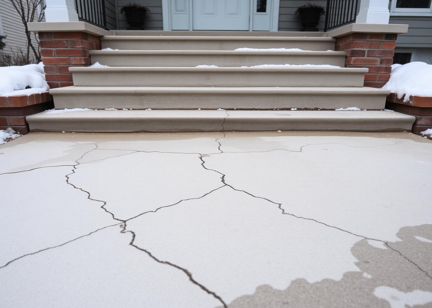 Cracked concrete driveway on a sloped Crestwood lot in Yonkers ahead of a spring resurfacing job