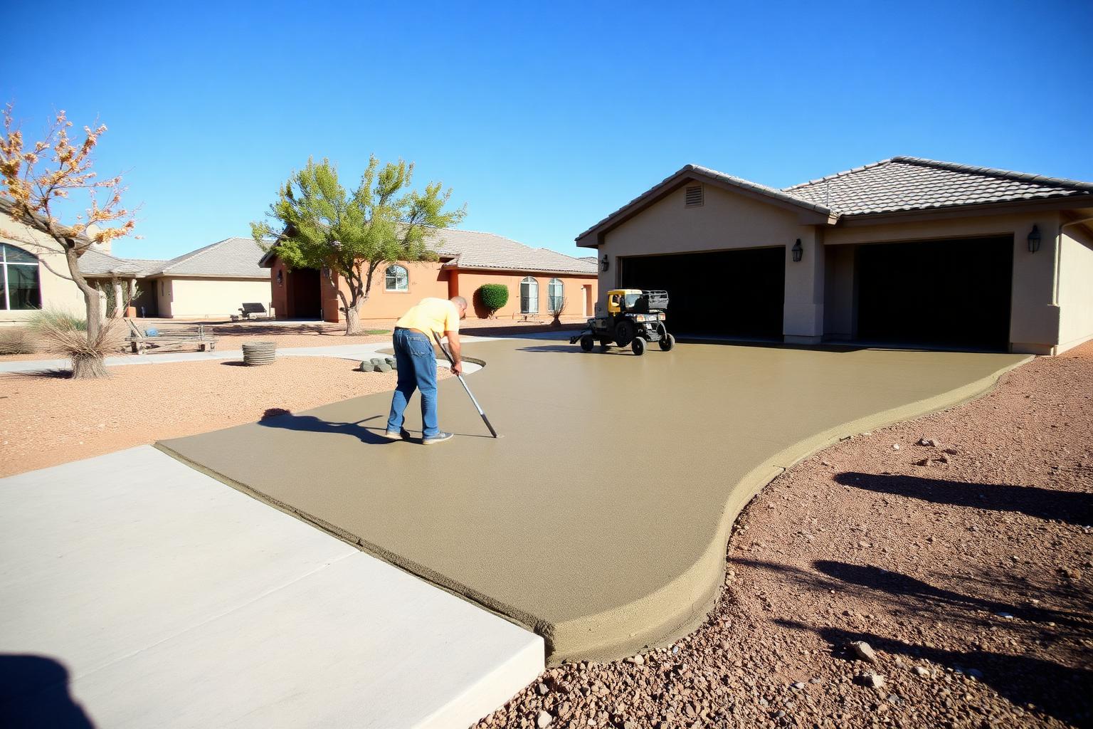 Concrete driveway leveled over caliche subsoil at a Wolfforth home outside Lubbock