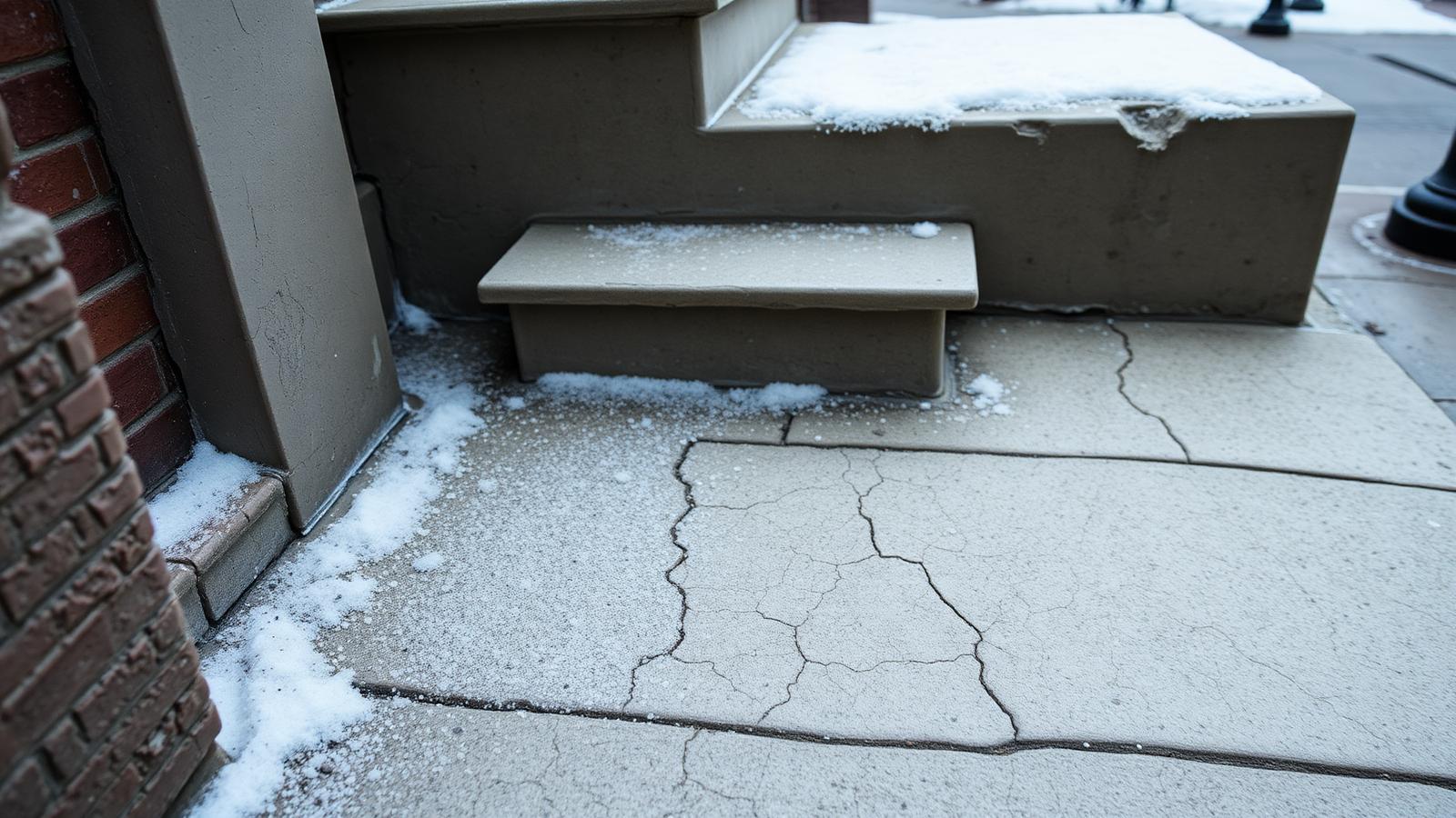 Freeze-thaw cracked concrete stoop steps outside a Berks County rowhome near Mount Penn
