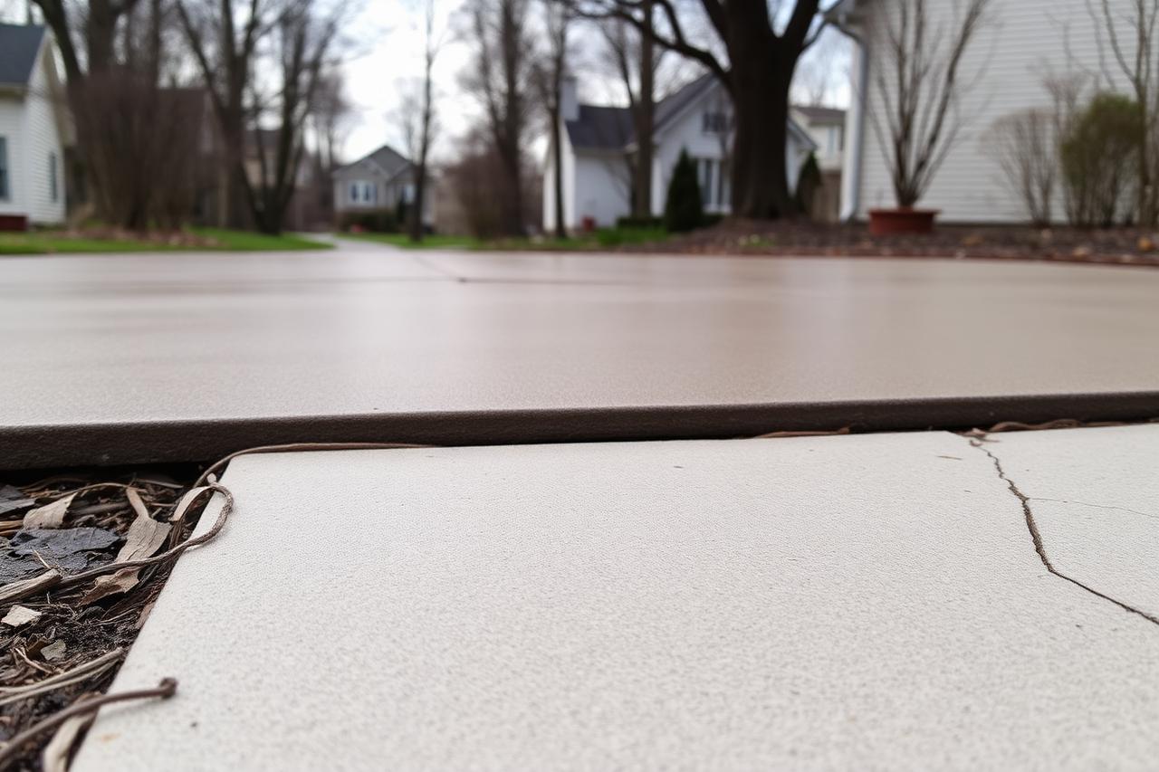 Concrete contractor resurfacing a freeze-thaw cracked driveway in Delmar during the Albany spring thaw