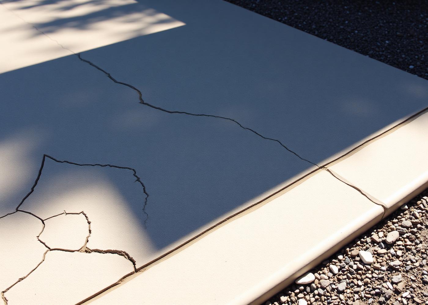 Cracked concrete driveway slab in a West Side El Paso home after monsoon-season runoff undermined caliche subsoil