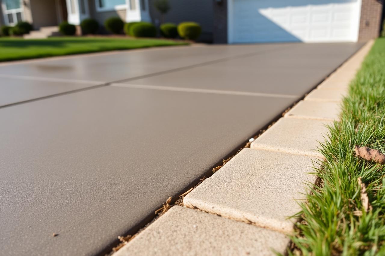 Freshly poured concrete driveway in a Champaign neighborhood showing modern control joints