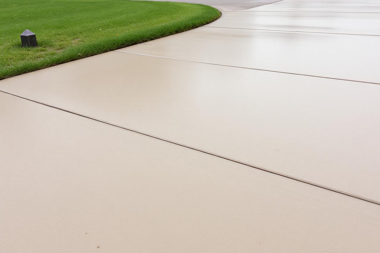 Freshly poured concrete driveway in a Columbus, Ohio neighborhood showing modern control joints