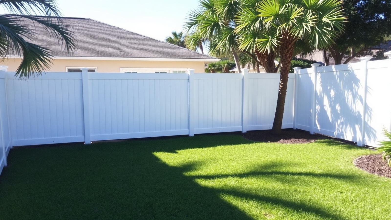 Newly installed wood privacy fence along the back of a Jacksonville property in afternoon light