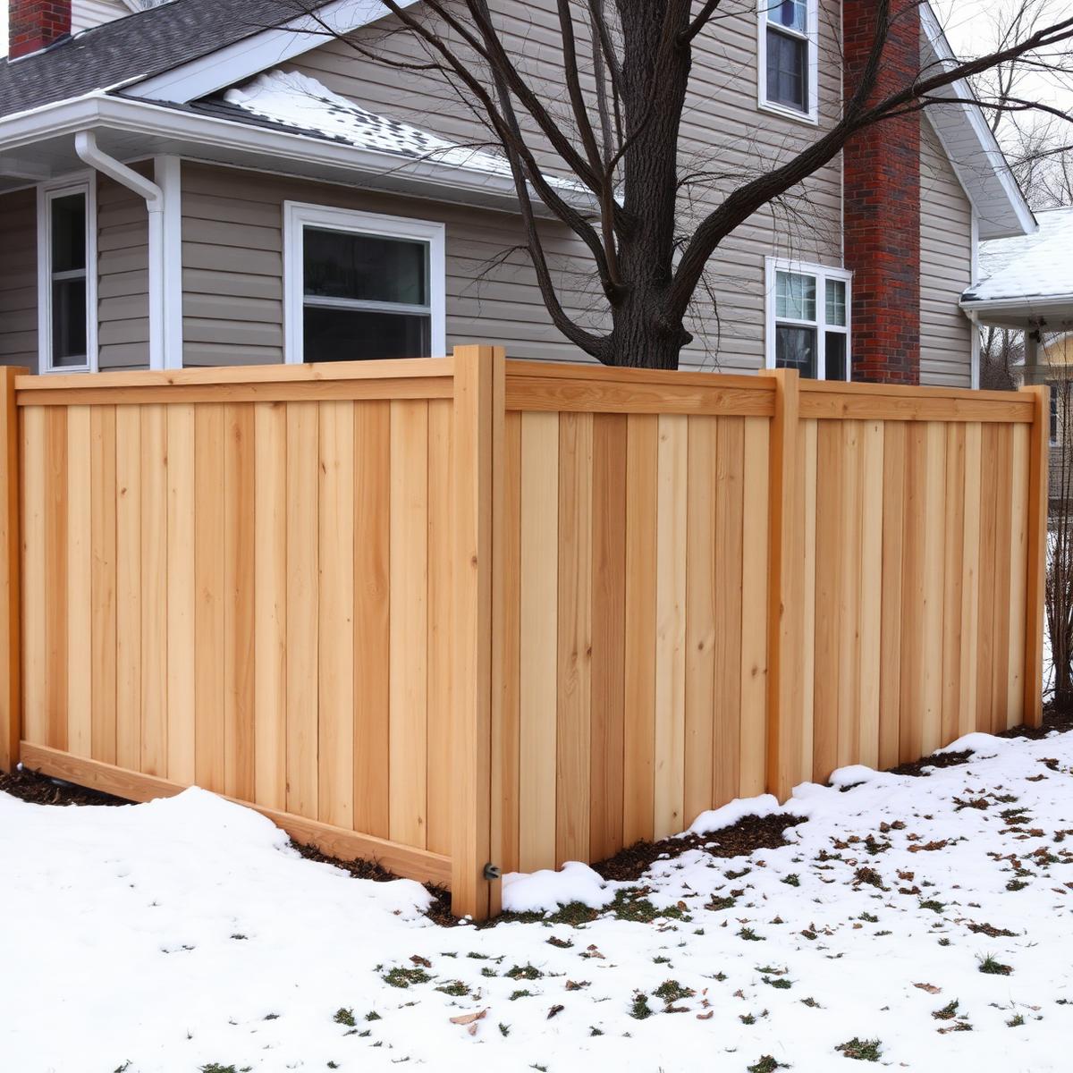 Worker repairing a wood privacy fence in an older Ogden residential neighborhood