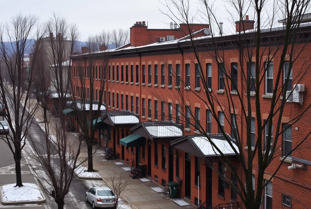 Row of 19th-century brick rowhomes on a Midtown Harrisburg block
