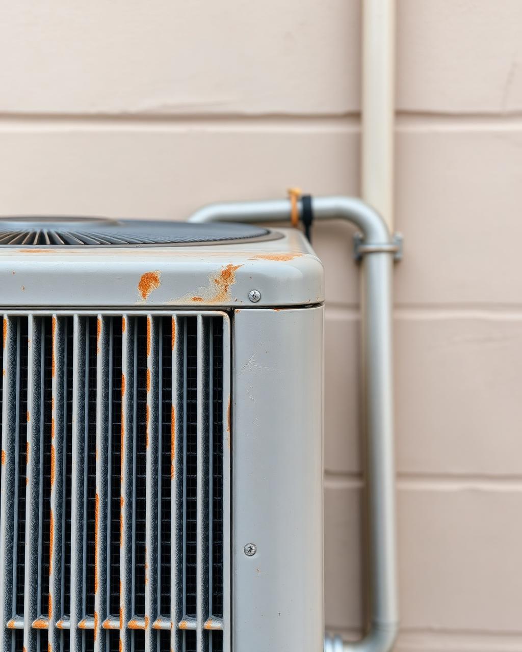 Salt-air corroded HVAC condenser coil replaced on a Padre Island, Corpus Christi rental home